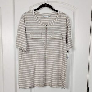 NWT Rafaella Short Sleeve Striped Top, Size XL